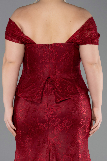 Robe de Soirée Grande Taille Longue Dantelle Rouge Bordeaux ABU5824