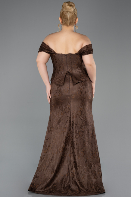 Robe de Soirée Grande Taille Longue Dantelle Brun ABU5824