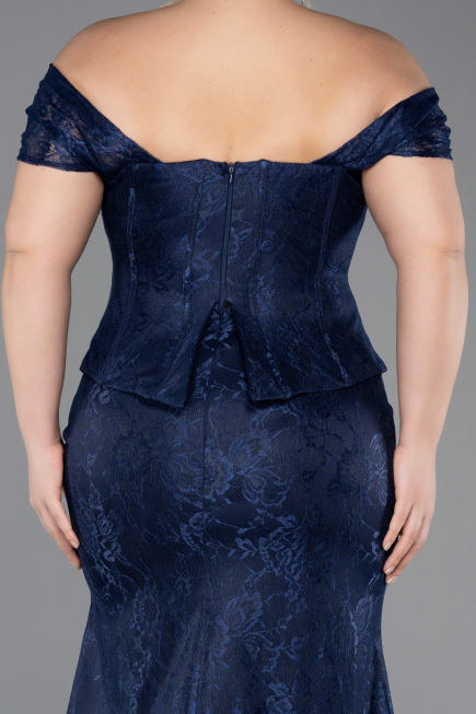 Robe de Soirée Grande Taille Longue Dantelle Bleu Marine ABU5824