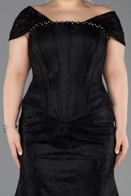 Robe de Soirée Grande Taille Longue Dantelle Noir ABU5824