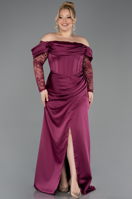 Robe de Soirée Grande Taille Longue Satin Prune ABU5831