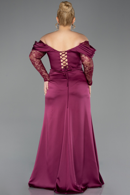 Robe de Soirée Grande Taille Longue Satin Prune ABU5831