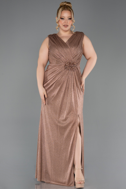 Robe de Soirée Grande Taille Longue Cappuccino ABU5838