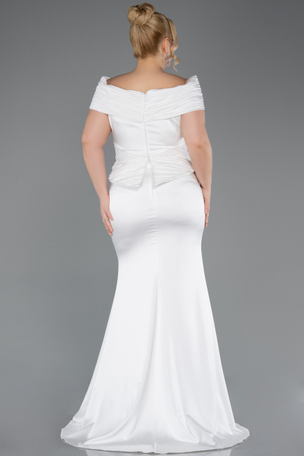 Robe de Soirée Grande Taille Longue Satin Blanc ABU5878