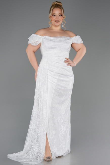 Robe de Soirée Grande Taille Longue Dantelle Blanc ABU5729