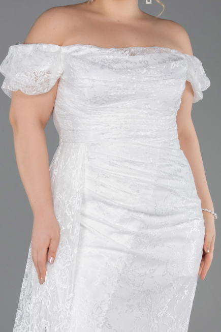 Robe de Soirée Grande Taille Longue Dantelle Blanc ABU5729