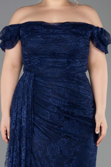 Robe de Soirée Grande Taille Longue Dantelle Bleu Marine ABU5729