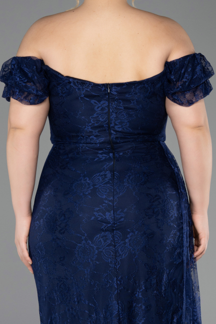 Robe de Soirée Grande Taille Longue Dantelle Bleu Marine ABU5729