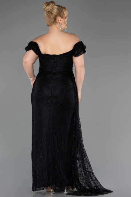 Robe de Soirée Grande Taille Longue Dantelle Noir ABU5729