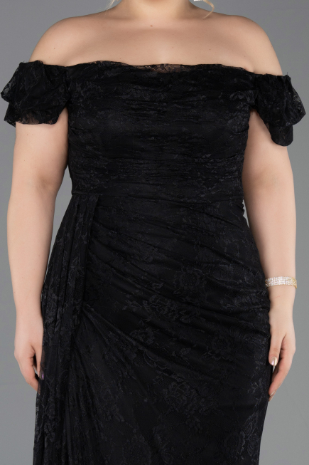 Robe de Soirée Grande Taille Longue Dantelle Noir ABU5729