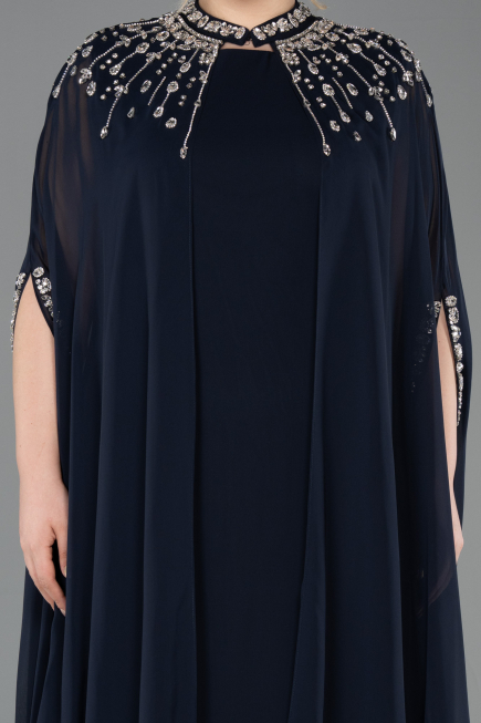 Robe De Soirée Grande Taille Longue Mousseline Bleu Marine ABU5845