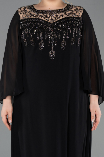 Robe Grande Taille Longue Mousseline Noir ABU5854