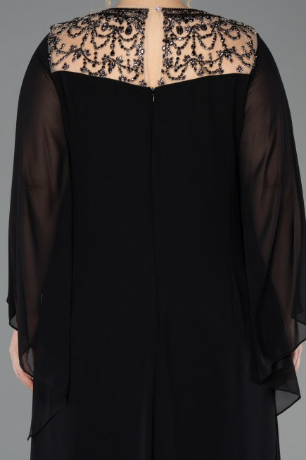 Robe Grande Taille Longue Mousseline Noir ABU5854