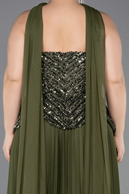 Robe De Soirée Grande Taille Longue Kaki ABU5856