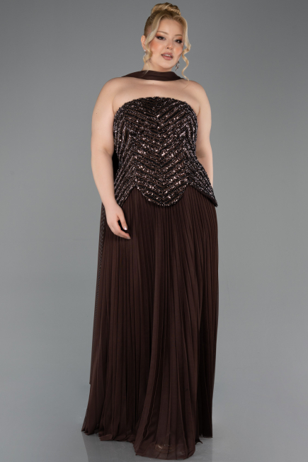 Robe De Soirée Grande Taille Longue Brun ABU5856
