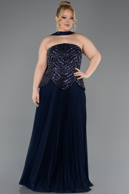 Robe De Soirée Grande Taille Longue Bleu Marine ABU5856