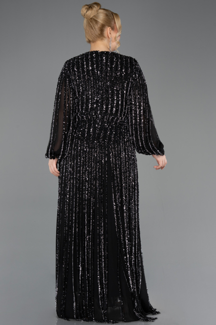 Robe Grande Taille Longue Squameuse Noir ABU5857