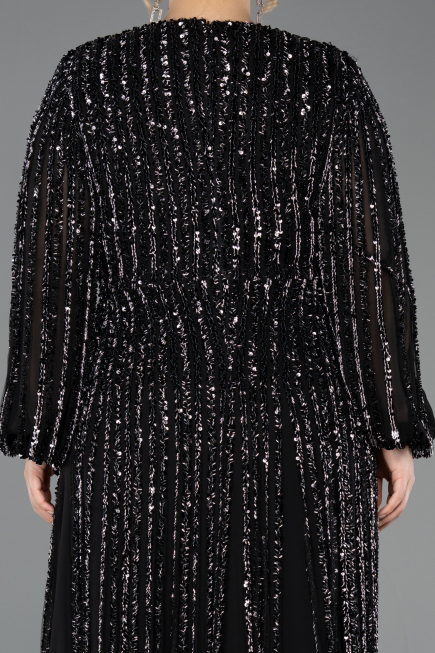 Robe Grande Taille Longue Squameuse Noir ABU5857