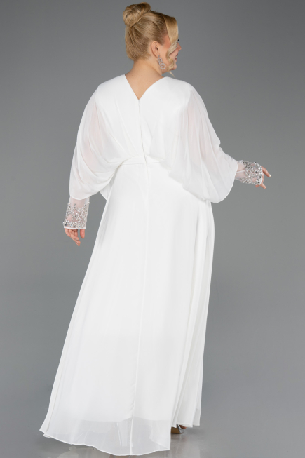 Robe Grande Taille Longue Mousseline Blanc ABU5860