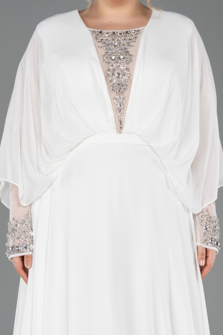 Robe Grande Taille Longue Mousseline Blanc ABU5860