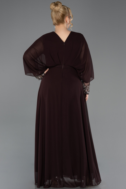Robe Grande Taille Longue Mousseline Brun ABU5860