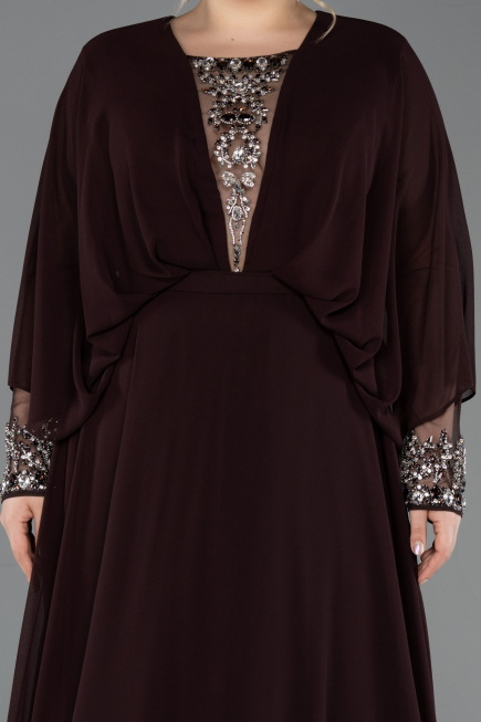 Robe Grande Taille Longue Mousseline Brun ABU5860