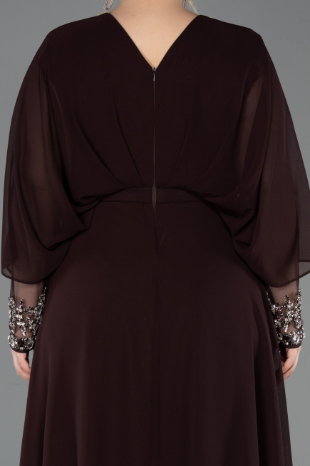 Robe Grande Taille Longue Mousseline Brun ABU5860