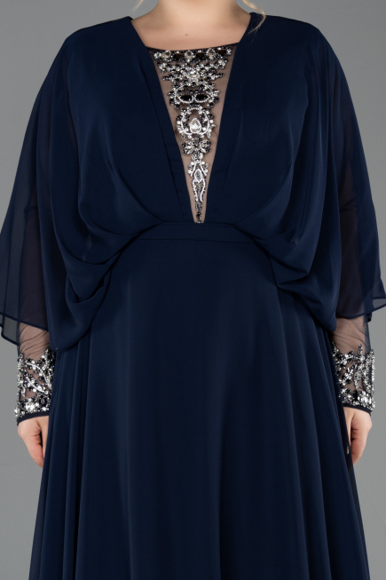 Robe Grande Taille Longue Mousseline Bleu Marine ABU5860
