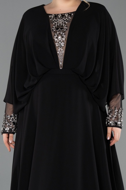 Robe Grande Taille Longue Mousseline Noir ABU5860
