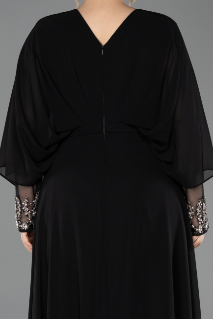 Robe Grande Taille Longue Mousseline Noir ABU5860