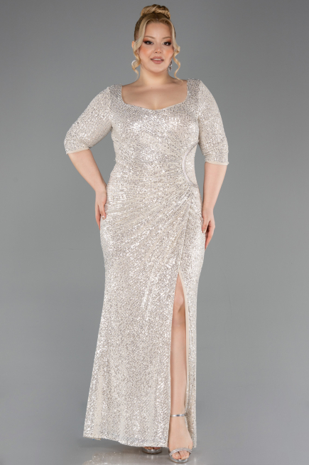 Robe Grande Taille Squameuse Longue Beige ABU3258