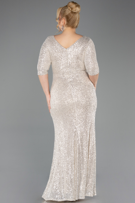 Robe Grande Taille Squameuse Longue Beige ABU3258