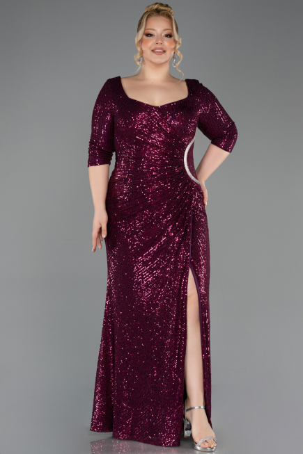 Robe Grande Taille Squameuse Longue Prune ABU3258
