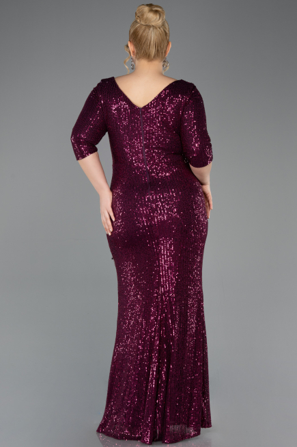 Robe Grande Taille Squameuse Longue Prune ABU3258