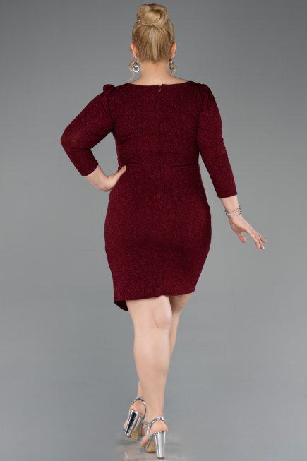 Robe De Invitation Grande Taille Courte Rouge Bordeaux ABK2537