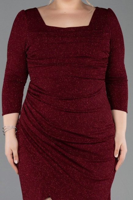 Robe De Invitation Grande Taille Courte Rouge Bordeaux ABK2537