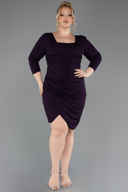 Robe De Invitation Grande Taille Courte Violet Foncé ABK2537
