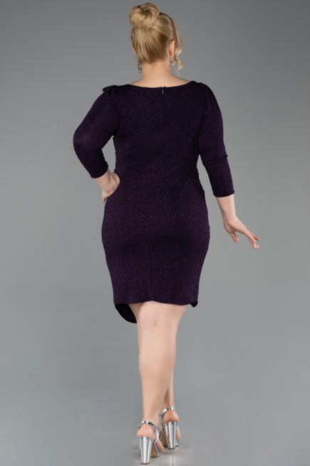 Robe De Invitation Grande Taille Courte Violet Foncé ABK2537