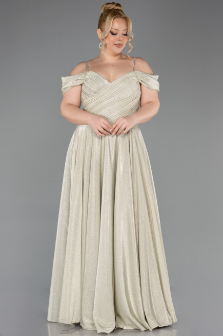 Robe de Soirée Grande Taille Longue Beige ABU5716