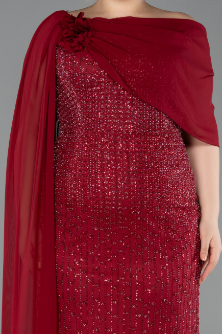Robe de Soirée Grande Taille Longue Perlé Rouge Bordeaux ABU5819
