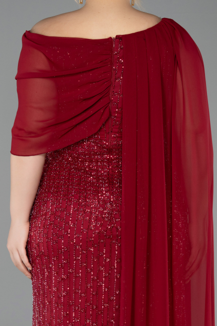 Robe de Soirée Grande Taille Longue Perlé Rouge Bordeaux ABU5819