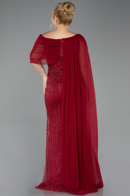 Robe de Soirée Grande Taille Longue Perlé Rouge Bordeaux ABU5819