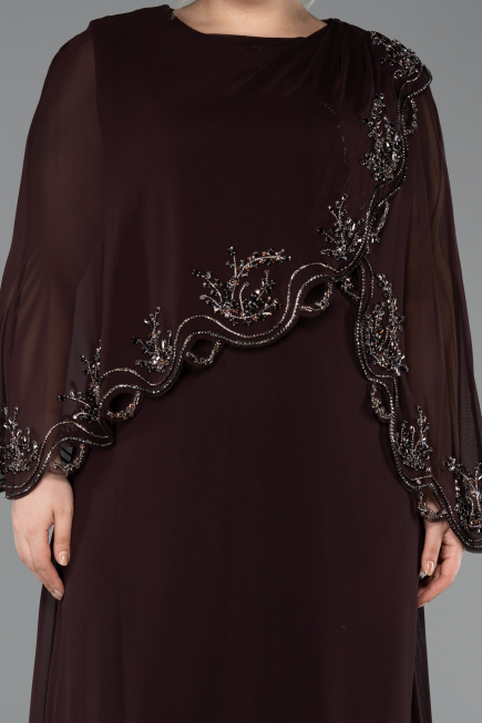 Robe De Soirée Grande Taille Longue Mousseline Brun ABU5852