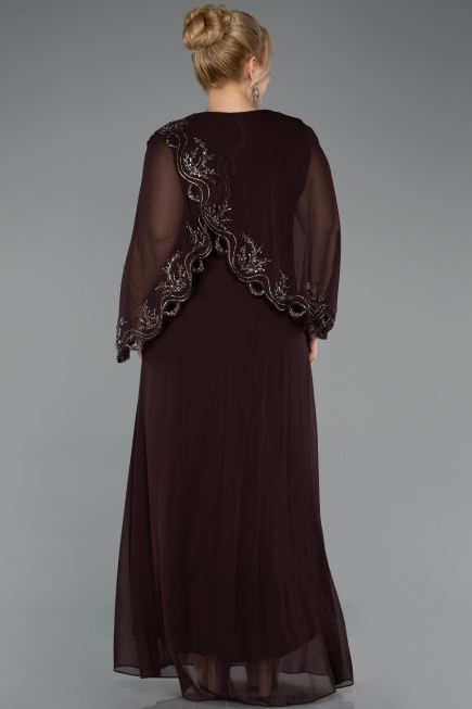 Robe De Soirée Grande Taille Longue Mousseline Brun ABU5852