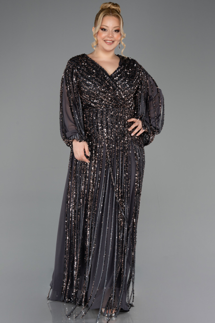 Robe Grande Taille Longue Squameuse Anthracite ABU5857