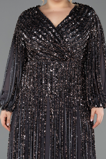 Robe Grande Taille Longue Squameuse Anthracite ABU5857