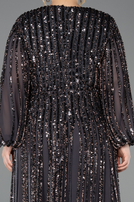 Robe Grande Taille Longue Squameuse Anthracite ABU5857