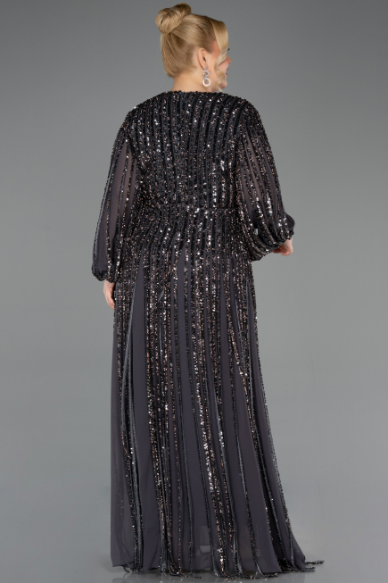 Robe Grande Taille Longue Squameuse Anthracite ABU5857