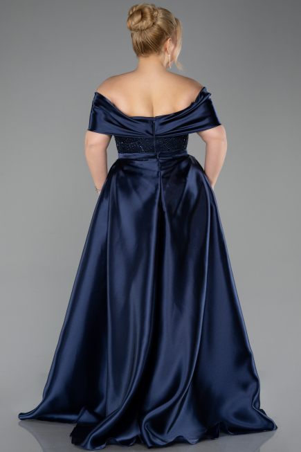 Robe Grande Taille Longue Perlé Bleu Marine ABU5742