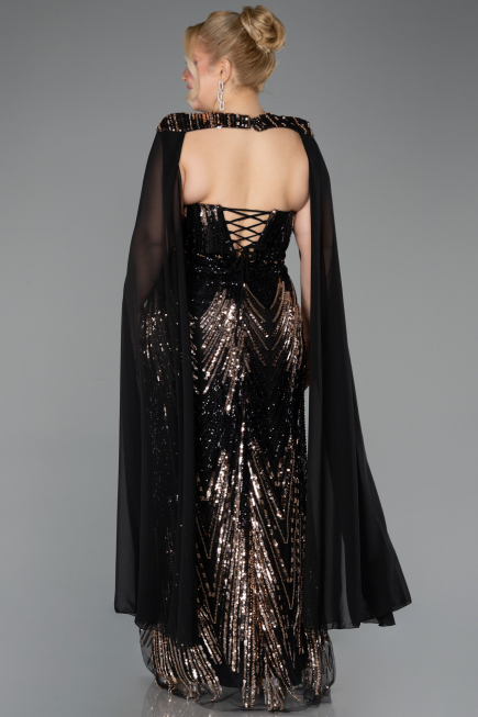 Robe De Soirée Grande Taille Longue Squameuse Noir ABU5830